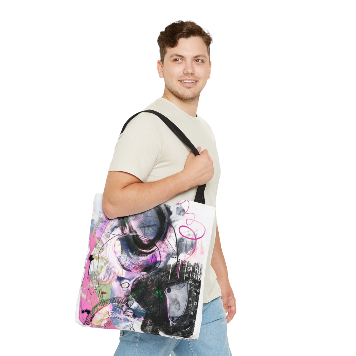 Tote Bag Abstract Paint Design Purple - Image 3