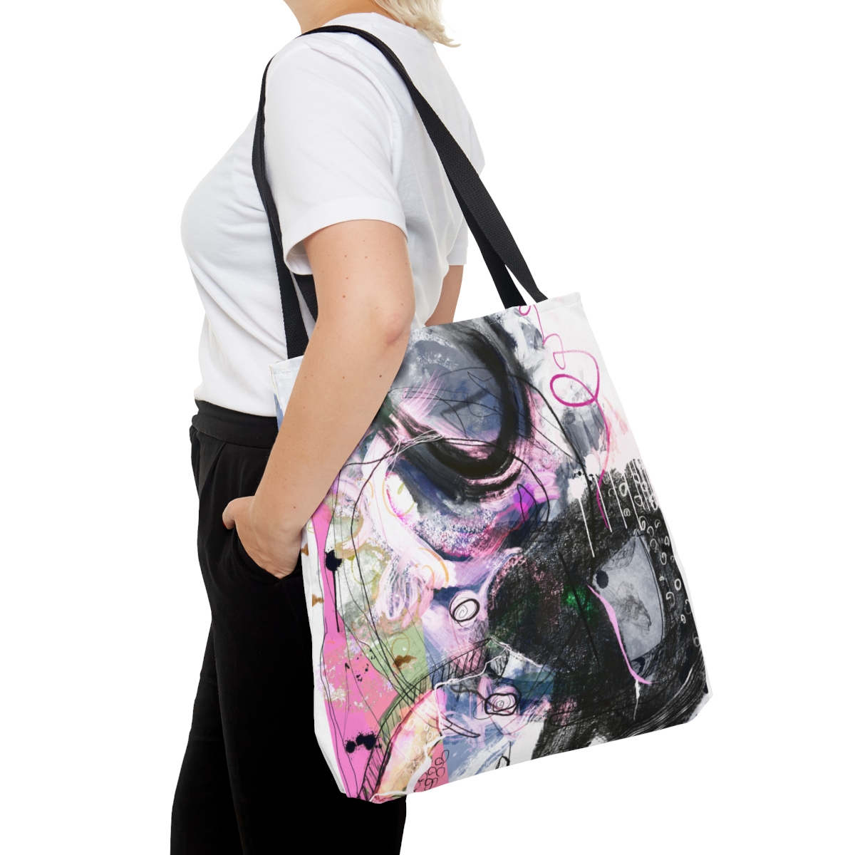 Tote Bag Abstract Paint Design Purple - Image 4