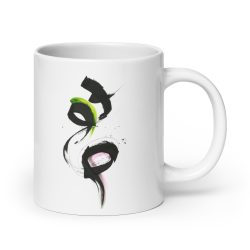 Abstract CHinese Calligraphy White glossy mug