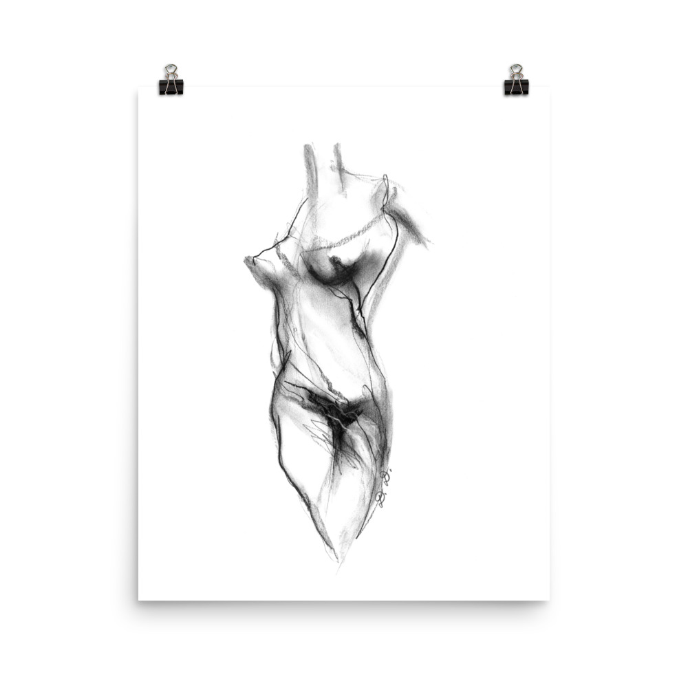 Abstract Naked Female Body Drawing Poster
